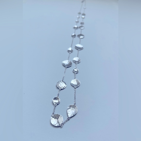 Melinda Maria silver tone hammered circle shell long lanyard layering wrap neck - Picture 3 of 3